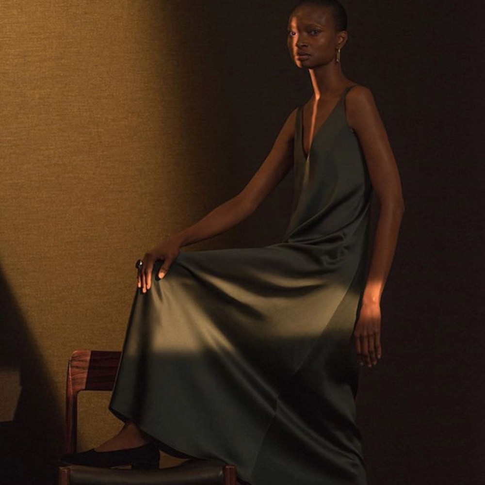 COS FOREST GREEN SATIN DRESS